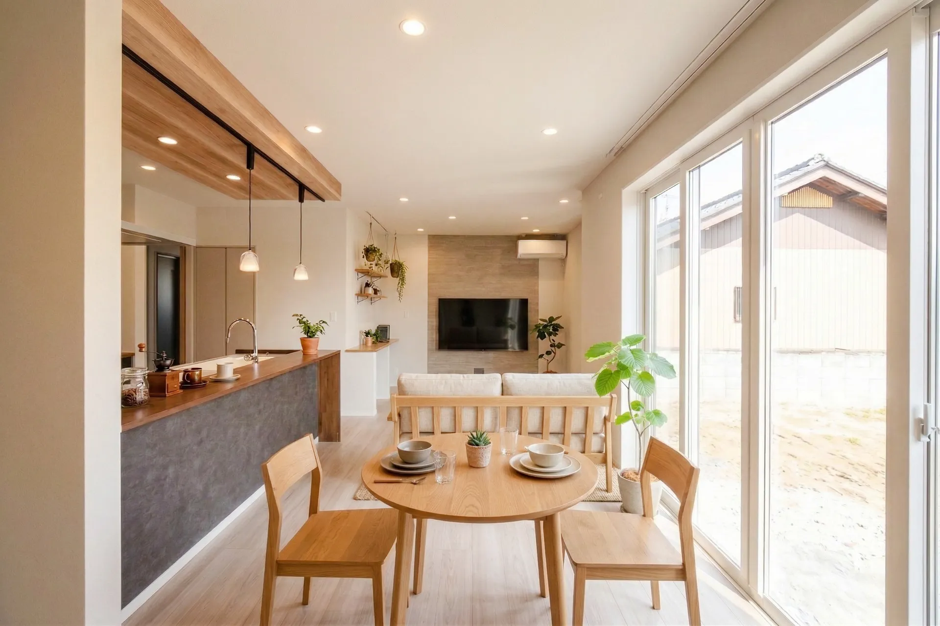 木目×グレーが調和するカフェ風LDK